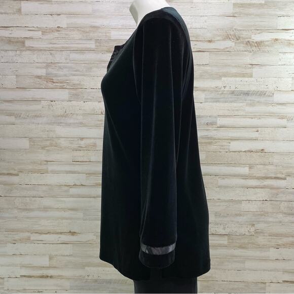 Oscar De La Renta Pink Label Velvet Top Womens Size S Satin Trim Black Slit Side - Picture 4 of 13